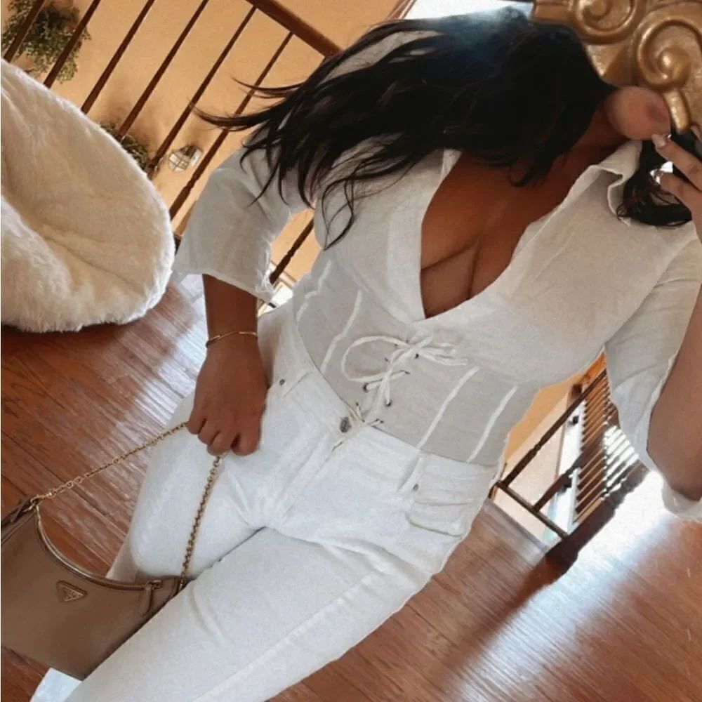 White corset collared top